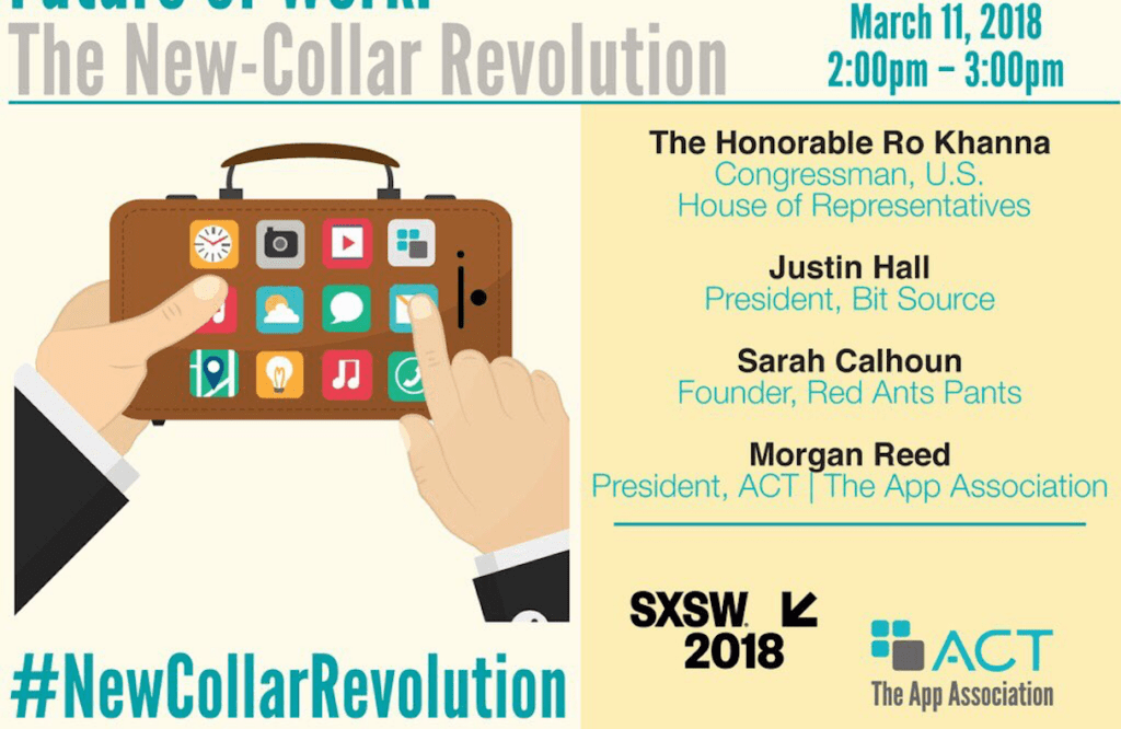 Sign promoting "The New-Collar Revolution" panel at SXSW 2018