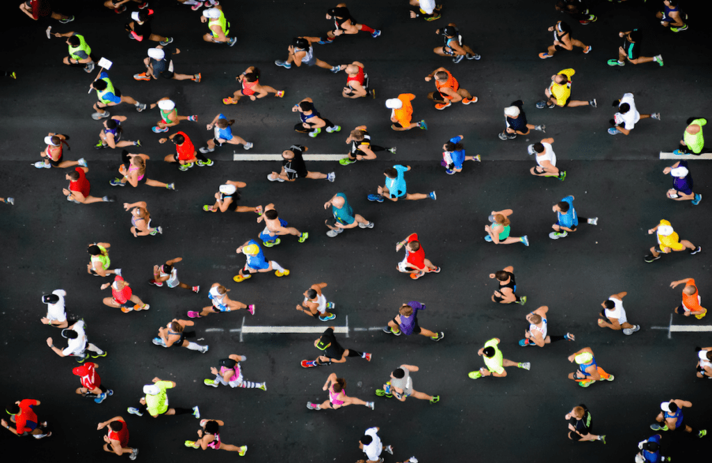 Group of runners seen from above