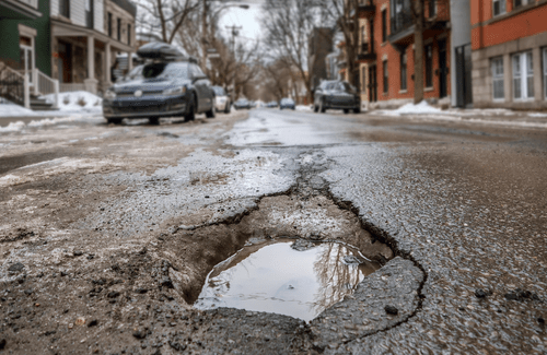 Pothole filled with water