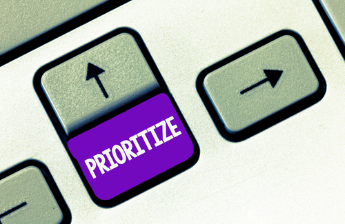 Keyboard with button that says "prioritize"