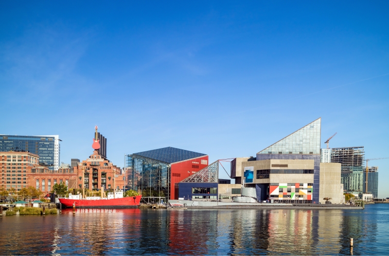 Baltimore's Inner Harbor looking at the National Aquarium