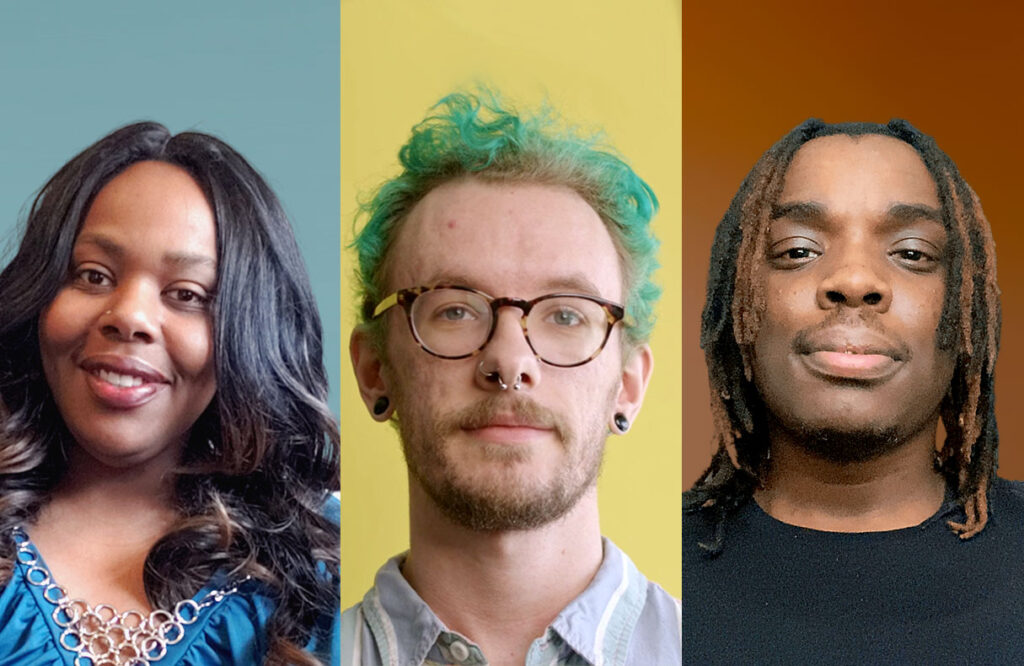 Faces of three Catalyte apprentices, from left to right, Black woman, white man and Black man